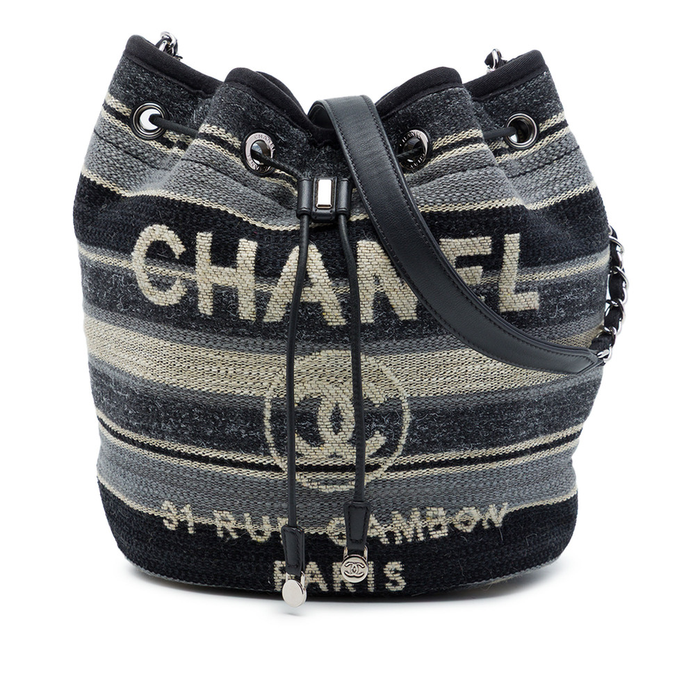 Pre-Loved Chanel Canvas and Wool Striped Deauville Drawstring Bucket Bag